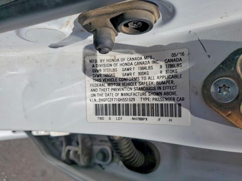 Aukcja sprzedaży 2016 Honda Civic, vin: 2HGFC2F71GH551529, numer aukcji: 57782546