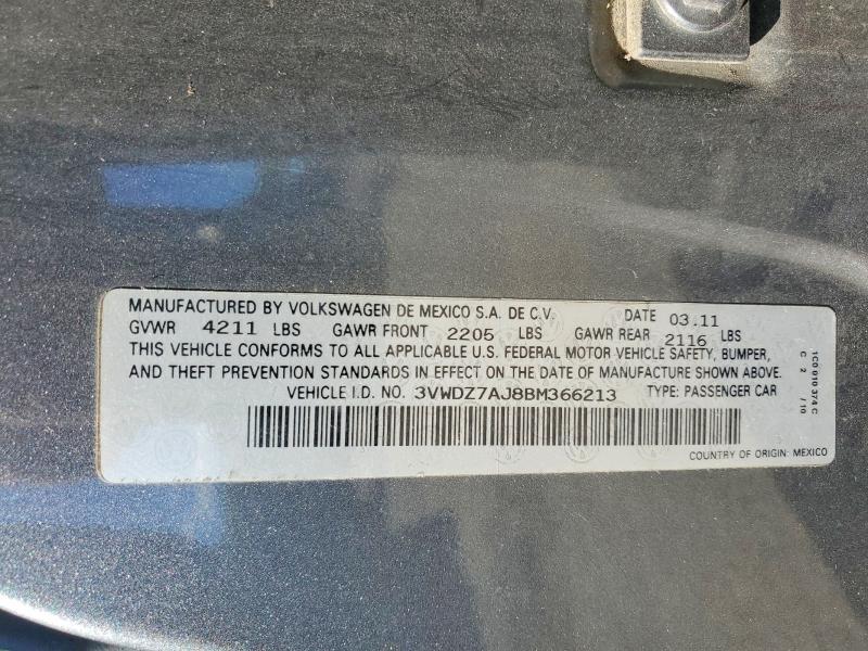 2011 Volkswagen Jetta მანქანა იყიდება აუქციონზე, vin: 3VWDZ7AJ8BM366213, აუქციონის ნომერი: 55141506