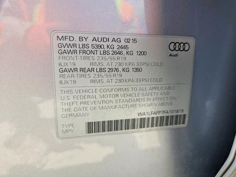 Aukcja sprzedaży 2015 Audi Q5, vin: WA1LFAFP7FA101815, numer aukcji: 57369766