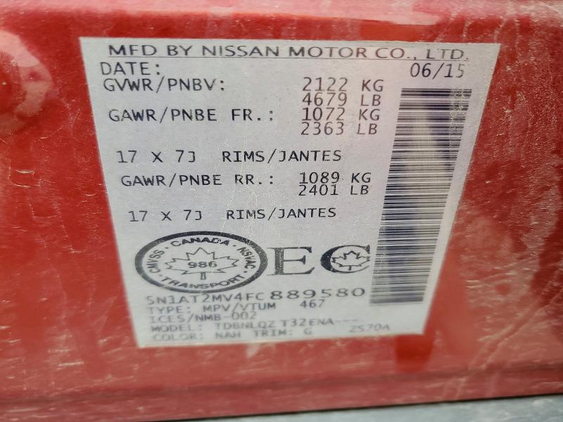 56960476 :رقم المزاد ، 5N1AT2MV4FC889580 vin ، 2015 Nissan Rogue مزاد بيع