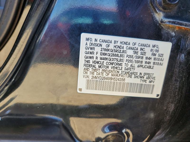 Auction sale of the 2008 Acura Mdx, vin: 2HNYD28408H524356, lot number: 58235076