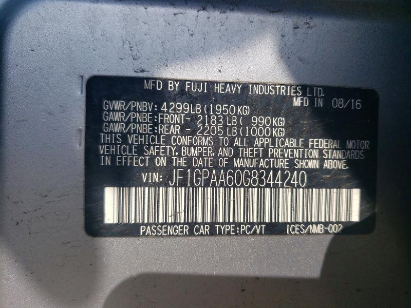 2016 Subaru Impreza მანქანა იყიდება აუქციონზე, vin: JF1GPAA60G8344240, აუქციონის ნომერი: 56576716