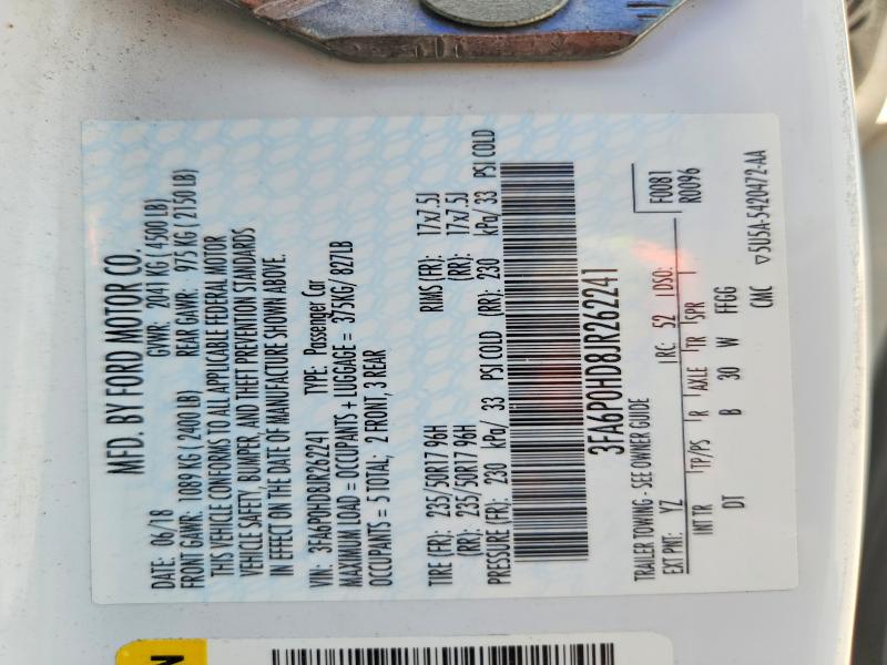 Aukcja sprzedaży 2018 Ford Fusion, vin: 3FA6P0HD8JR262241, numer aukcji: 85975975