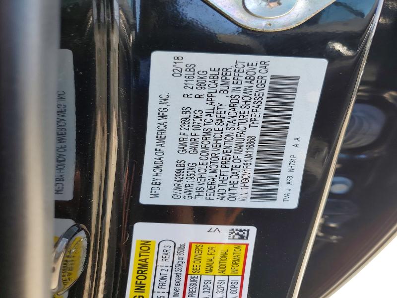 Продажа на аукционе авто 2018 Honda Accord, vin: 1HGCV1F61JA116868, номер лота: 58766206