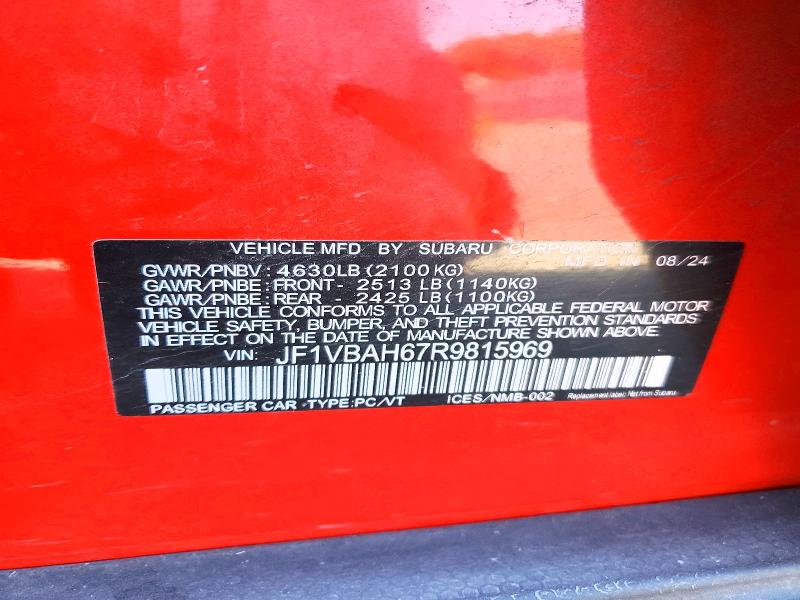 Продаж на аукціоні авто 2024 Subaru Wrx, vin: JF1VBAH67R9815969, номер лоту: 55027756