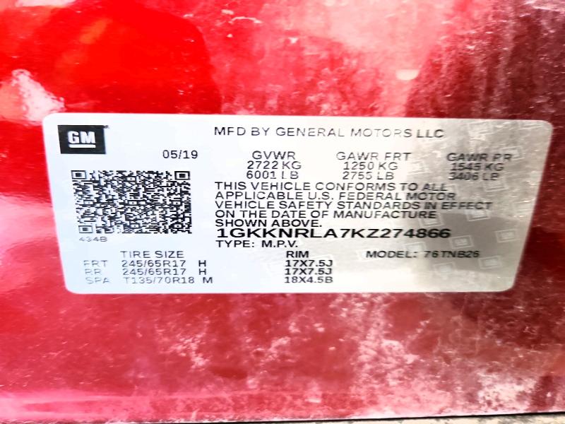 Продажа на аукционе авто 2019 Gmc Acadia, vin: 1GKKNRLA7KZ274866, номер лота: 54874476