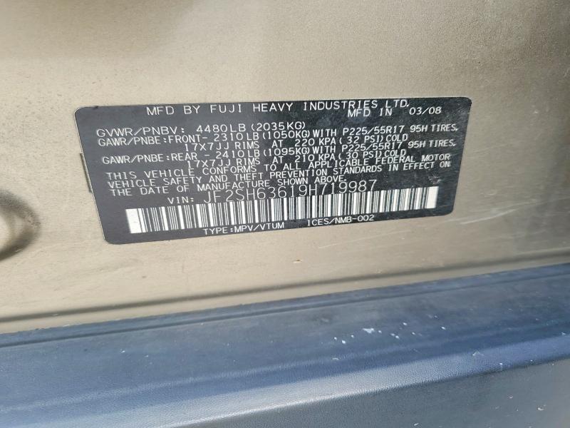 2009 Subaru Forester მანქანა იყიდება აუქციონზე, vin: JF2SH63619H719987, აუქციონის ნომერი: 58432246