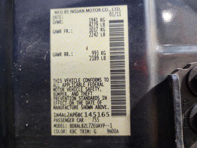 2011 Nissan Altima მანქანა იყიდება აუქციონზე, vin: 1N4AL2AP6BC145165, აუქციონის ნომერი: 57861706