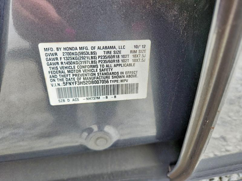 Продаж на аукціоні авто 2013 Honda Pilot, vin: 5FNYF3H52DB007056, номер лоту: 55649416