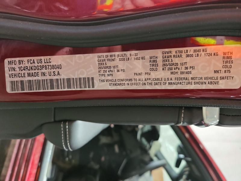 2023 Jeep Grand Cherokee მანქანა იყიდება აუქციონზე, vin: 1C4RJKDG3P8738040, აუქციონის ნომერი: 85455525