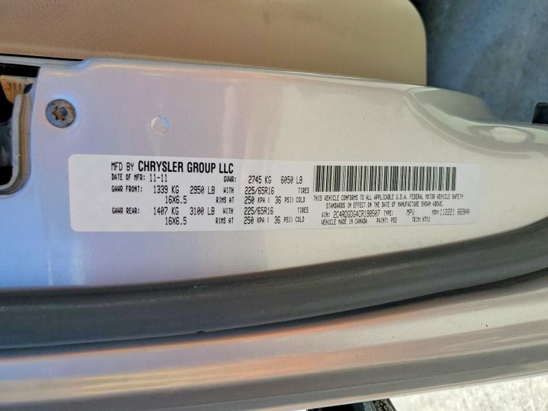 Продажа на аукционе авто 2012 Dodge Grand Caravan, vin: 2C4RDGDG4CR198507, номер лота: 58332386