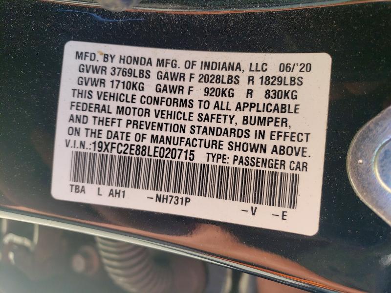 57343156 :رقم المزاد ، 19XFC2E88LE020715 vin ، 2020 Honda Civic مزاد بيع