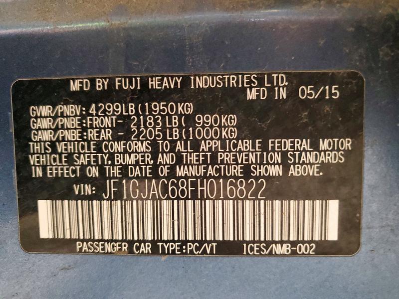56886236 :رقم المزاد ، JF1GJAC68FH016822 vin ، 2015 Subaru Impreza مزاد بيع