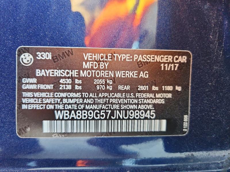 2018 Bmw 330 მანქანა იყიდება აუქციონზე, vin: WBA8B9G57JNU98945, აუქციონის ნომერი: 57242816