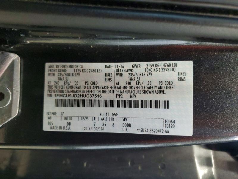 Продаж на аукціоні авто 2017 Ford Escape, vin: 1FMCU9JD2HUC37516, номер лоту: 57749566