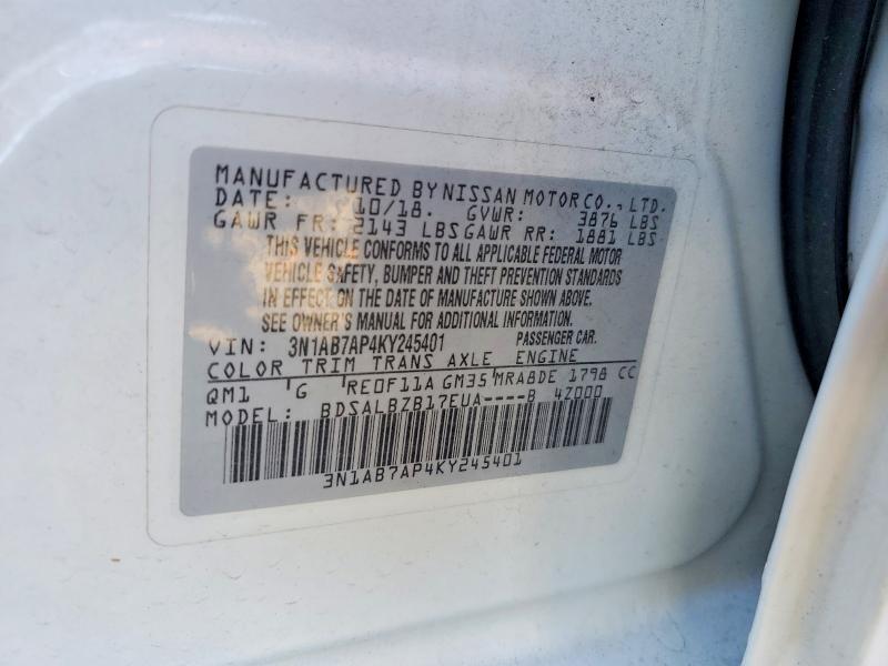 58403586 :رقم المزاد ، 3N1AB7AP4KY245401 vin ، 2019 Nissan Sentra مزاد بيع