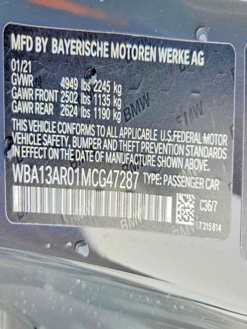2021 Bmw M440xi მანქანა იყიდება აუქციონზე, vin: WBA13AR01MCG47287, აუქციონის ნომერი: 56469316