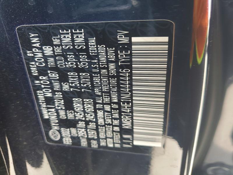 56542746 :رقم المزاد ، KM8R14HE1NU444446 vin ، 2022 Hyundai Palisade مزاد بيع