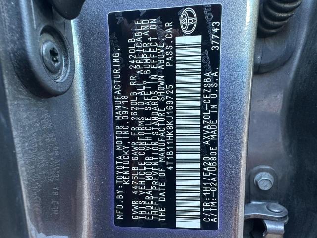 2019 Toyota Camry მანქანა იყიდება აუქციონზე, vin: 4T1B11HK8KU169725, აუქციონის ნომერი: 57843396