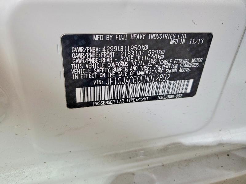 Продажа на аукционе авто 2014 Subaru Impreza, vin: JF1GJAC60EH012892, номер лота: 59079276
