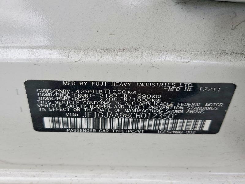 Aukcja sprzedaży 2012 Subaru Impreza, vin: JF1GJAA68CH012350, numer aukcji: 56540326