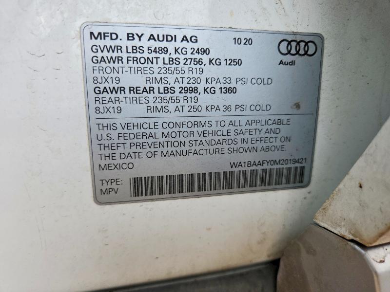 Aukcja sprzedaży 2021 Audi Q5, vin: WA1BAAFY0M2019421, numer aukcji: 55345406