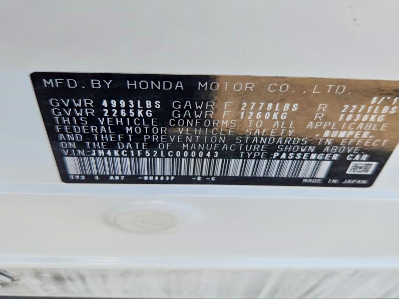 55337636 :رقم المزاد ، JH4KC1F52LC000043 vin ، 2020 Acura Rlx مزاد بيع