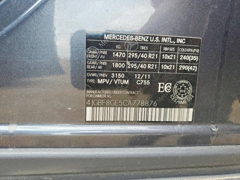 Продажа на аукционе авто 2012 Mercedes-benz Gl, vin: 4JGBF8GE5CA778876, номер лота: 56251056