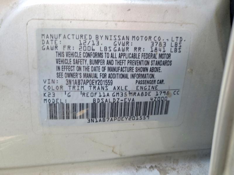 2014 Nissan Sentra მანქანა იყიდება აუქციონზე, vin: 3N1AB7AP0EY201559, აუქციონის ნომერი: 52016036