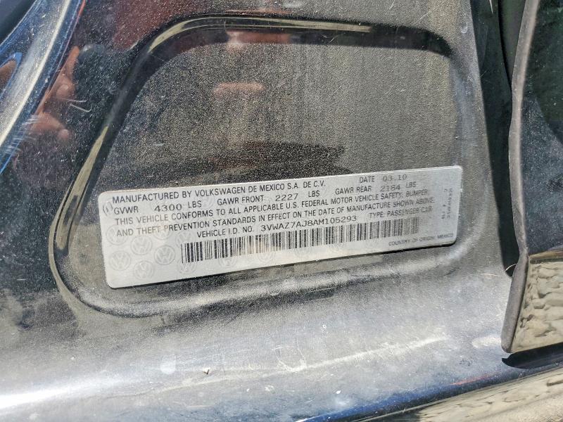 2010 Volkswagen Jetta მანქანა იყიდება აუქციონზე, vin: 3VWAZ7AJ8AM105293, აუქციონის ნომერი: 57530656