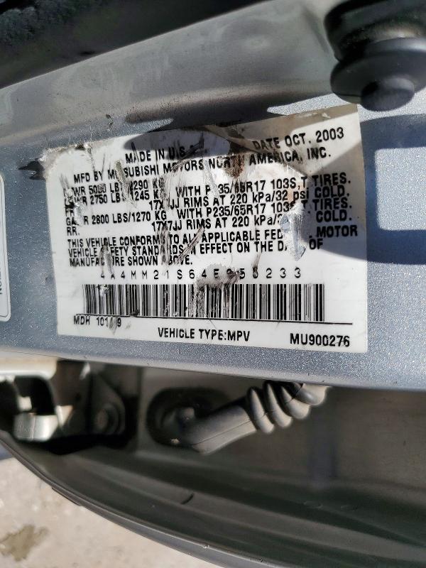 57003906 :رقم المزاد ، 4A4MM21S64E055233 vin ، 2004 Mitsubishi Endeavor مزاد بيع