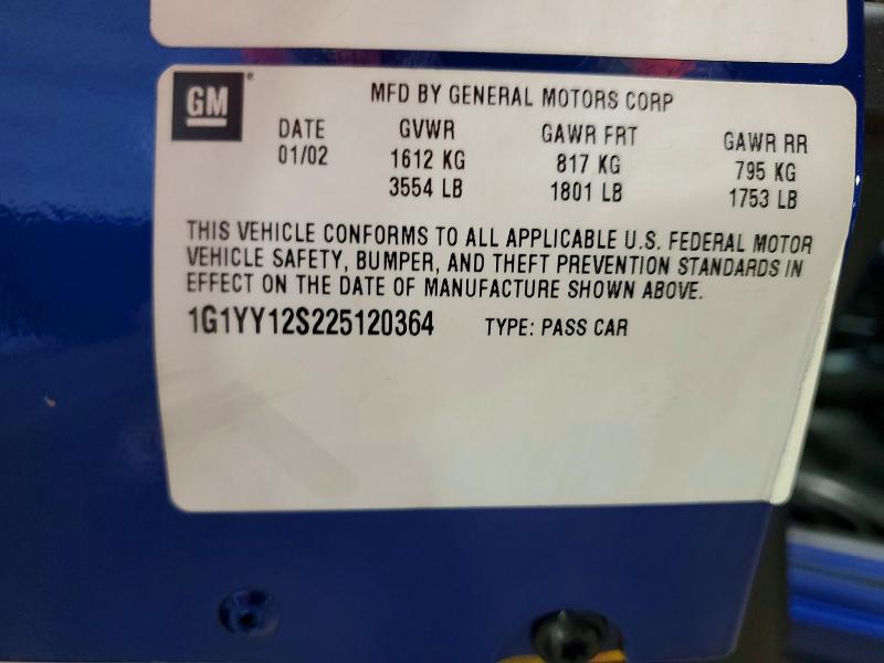 2002 Chevrolet Corvette მანქანა იყიდება აუქციონზე, vin: 1G1YY12S225120364, აუქციონის ნომერი: 51695826