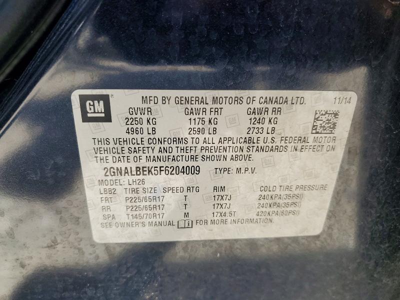 2015 Chevrolet Equinox მანქანა იყიდება აუქციონზე, vin: 2GNALBEK5F6204009, აუქციონის ნომერი: 57912286