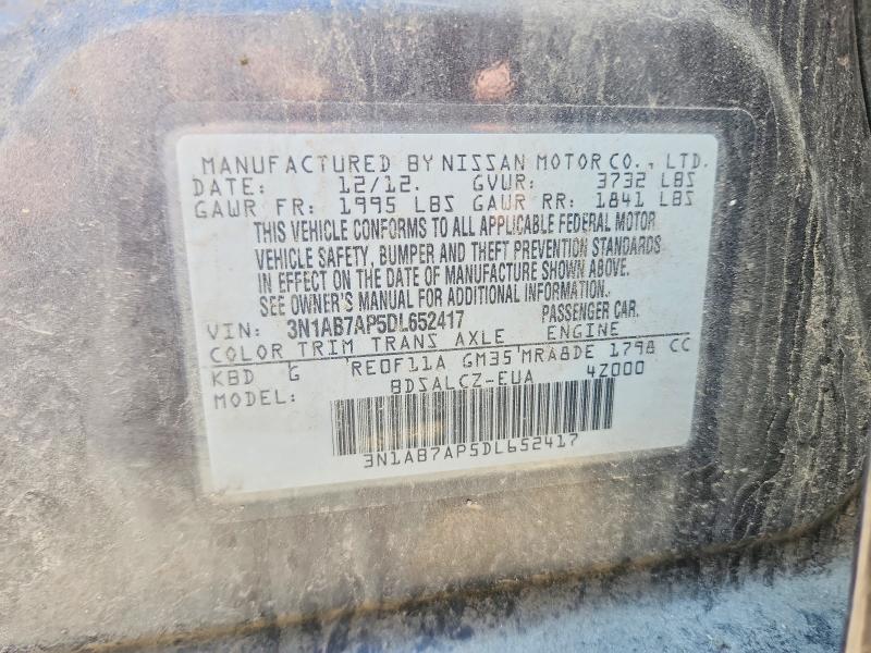 2013 Nissan Sentra მანქანა იყიდება აუქციონზე, vin: 3N1AB7AP5DL652417, აუქციონის ნომერი: 57353016