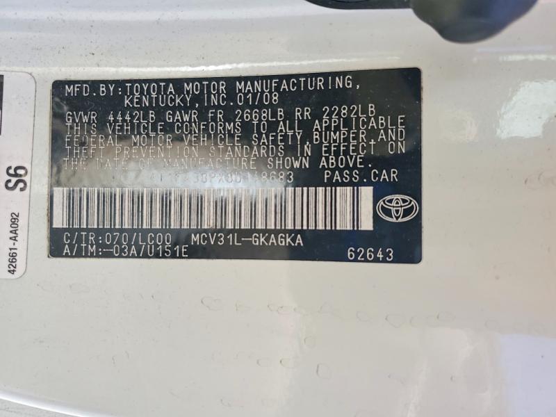 2008 Toyota Camry Solara მანქანა იყიდება აუქციონზე, vin: 4T1FA38PX8U148683, აუქციონის ნომერი: 55498836