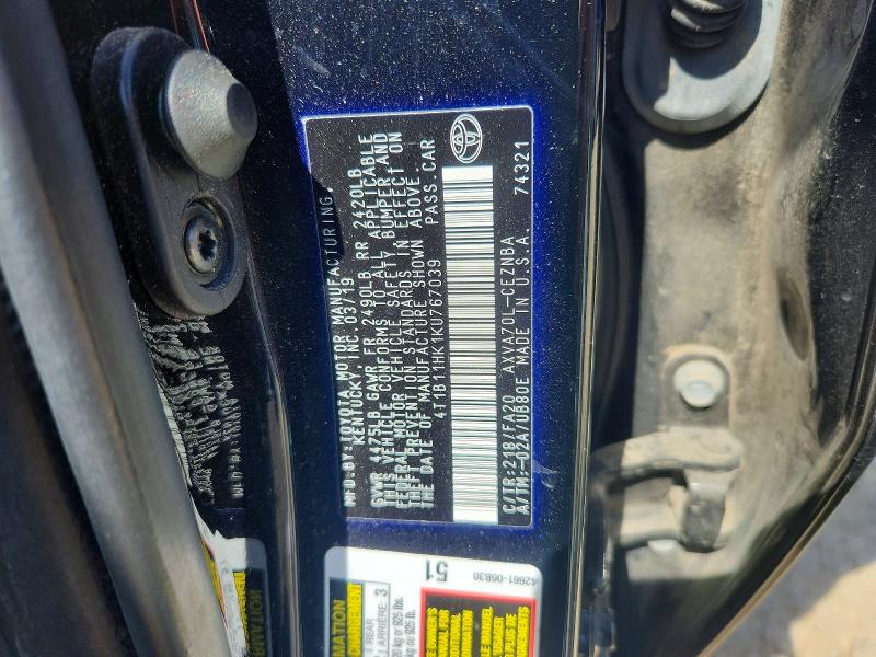 Aukcja sprzedaży 2019 Toyota Camry, vin: 4T1B11HK1KU767039, numer aukcji: 57433716