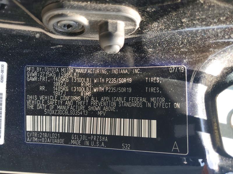 2020 Toyota Sienna მანქანა იყიდება აუქციონზე, vin: 5TDXZ3DC6LS035413, აუქციონის ნომერი: 55454916