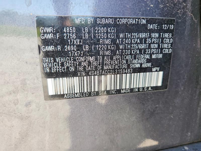 Продаж на аукціоні авто 2020 Subaru Outback, vin: 4S4BTACC2L3159483, номер лоту: 59534926
