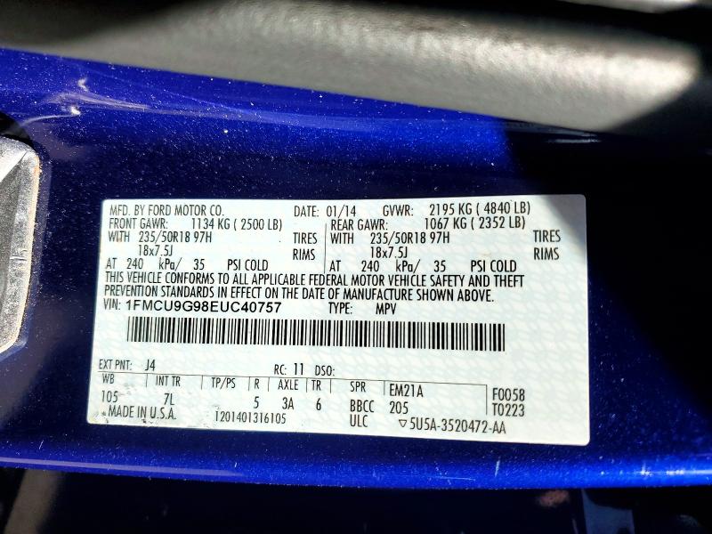 Продажа на аукционе авто 2014 Ford Escape, vin: 1FMCU9G98EUC40757, номер лота: 55935396