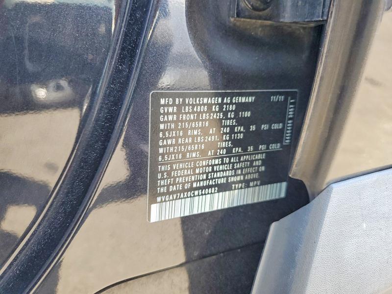Aukcja sprzedaży 2012 Volkswagen Tiguan, vin: WVGAV7AX0CW540682, numer aukcji: 58509466