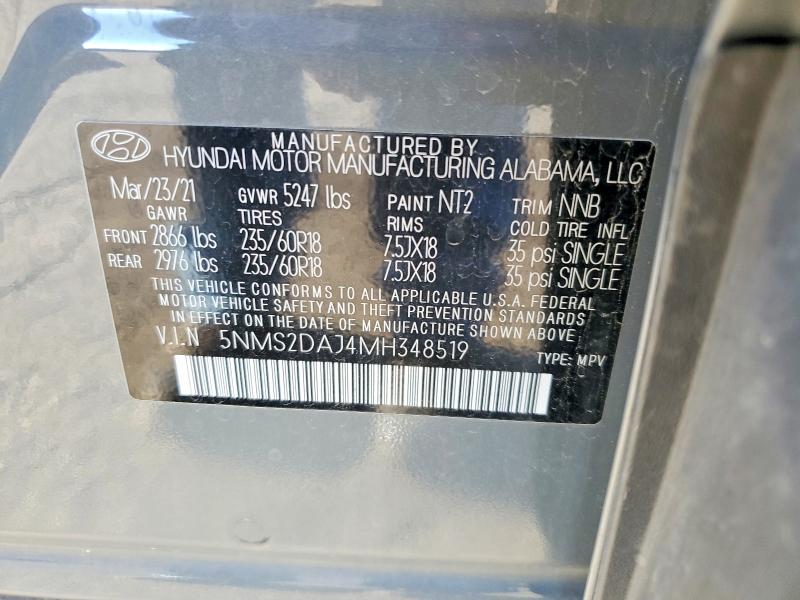 56837046 :رقم المزاد ، 5NMS2DAJ4MH348519 vin ، 2021 Hyundai Santa Fe مزاد بيع