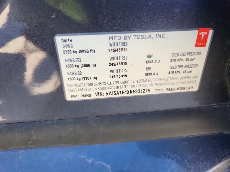 Продажа на аукционе авто 2019 Tesla Model S, vin: 5YJSA1E4XKF331275, номер лота: 57446996