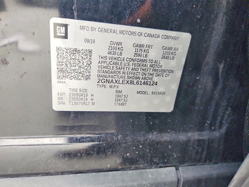 Продажа на аукционе авто 2020 Chevrolet Equinox, vin: 2GNAXLEX8L6146124, номер лота: 58237996
