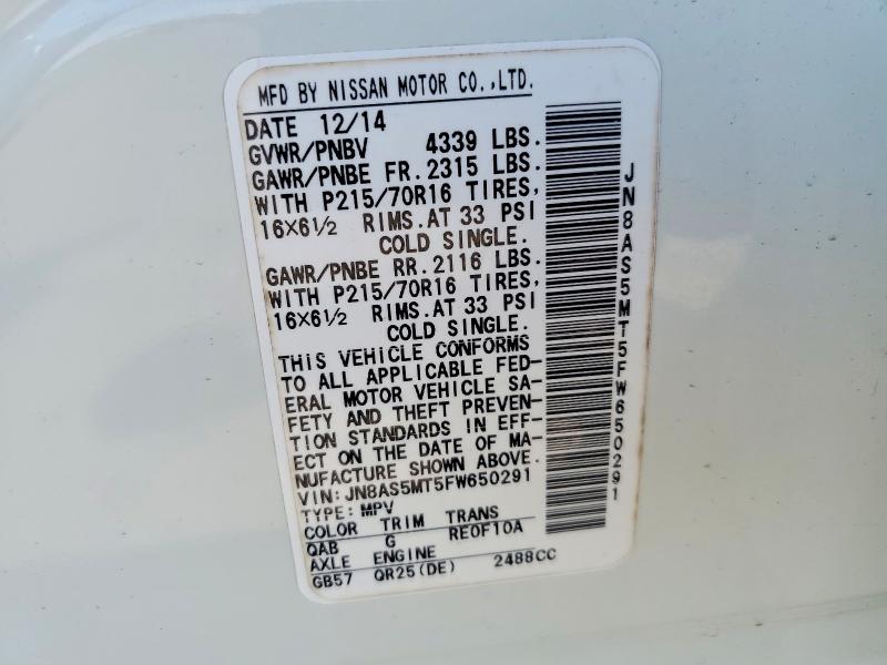 Aukcja sprzedaży 2015 Nissan Rogue Select, vin: JN8AS5MT5FW650291, numer aukcji: 57397346