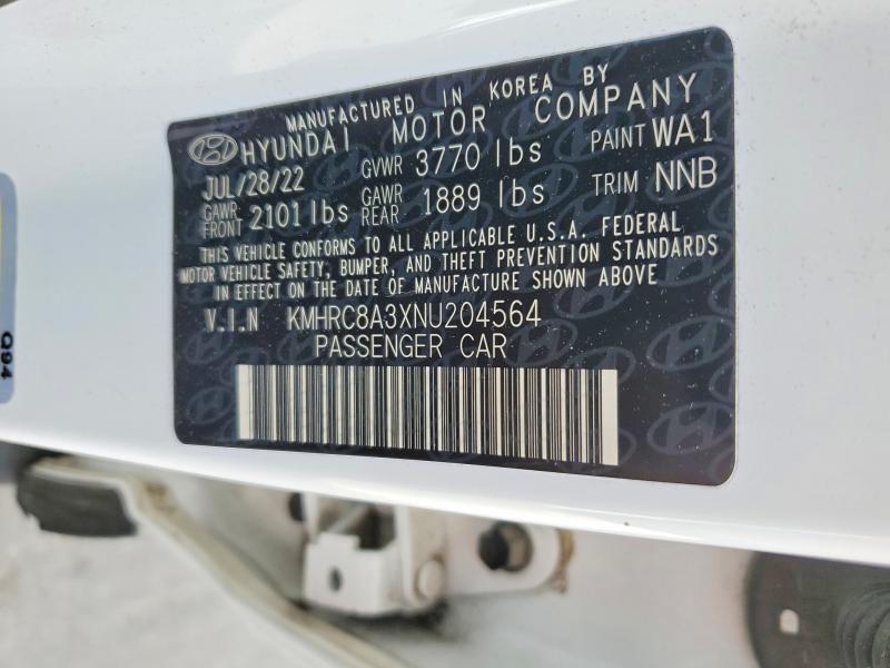 55979056 :رقم المزاد ، KMHRC8A3XNU204564 vin ، 2022 Hyundai Venue مزاد بيع