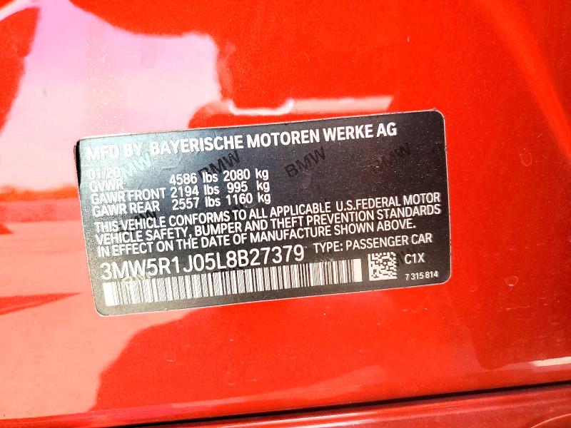 2020 Bmw 330i მანქანა იყიდება აუქციონზე, vin: 3MW5R1J05L8B27379, აუქციონის ნომერი: 57770506