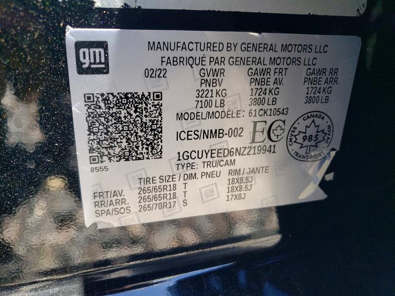 Продаж на аукціоні авто 2022 Chevrolet Silverado Ltd, vin: 1GCUYEED6NZ219941, номер лоту: 57166246