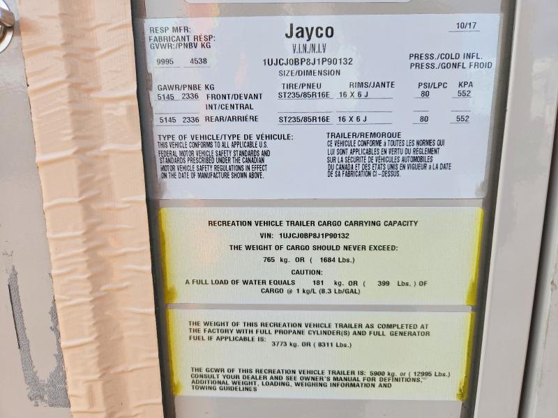Продаж на аукціоні авто 2018 Jay Rv Trailer, vin: 1UJCJ0BP8J1P90132, номер лоту: 56692006