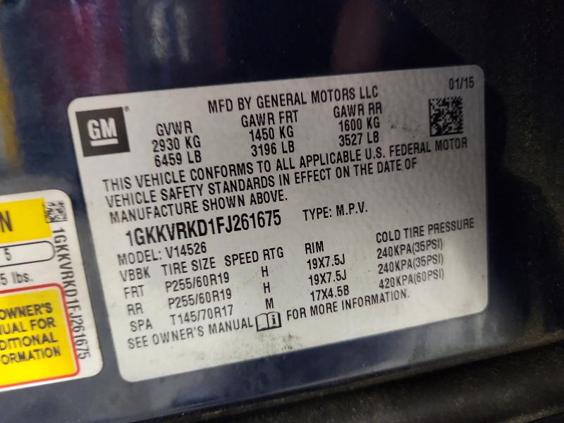 Aukcja sprzedaży 2015 Gmc Acadia, vin: 1GKKVRKD1FJ261675, numer aukcji: 59094566