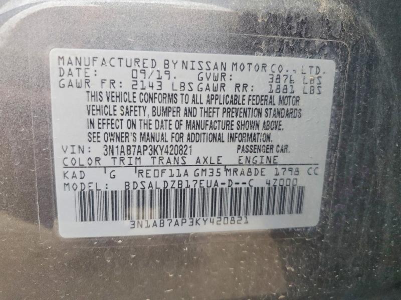 Продаж на аукціоні авто 2019 Nissan Sentra, vin: 3N1AB7AP3KY420821, номер лоту: 57658866